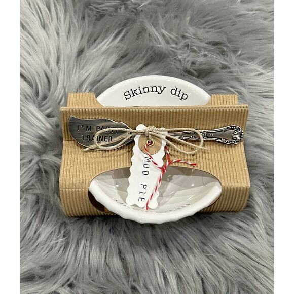 Circa Collection Pedestal Dip Bowl and Spreader Set "Skinny Dip" Mud Pie Brand - Picture 2 of 3